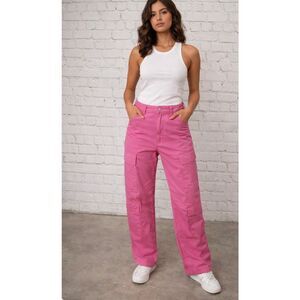 Sanctuary Pop Cargo Pink Straight Leg Pants Size 28 NWT